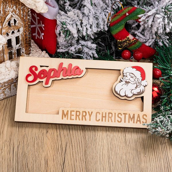 Personalised Wooden Christmas Santa Elk Money Holder with Engraved Text Unique Money Card Christmas Gift for Kids Family