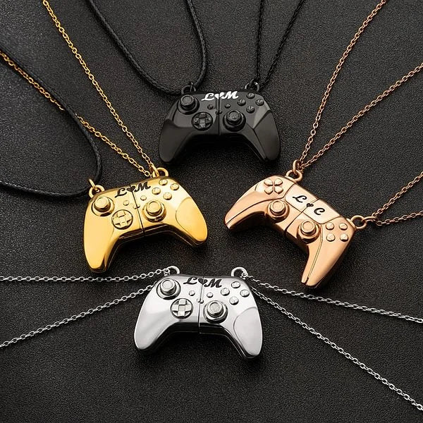 Personalised Gamepad Magnetic Pendant Necklace with Engraved Initials Valentine's Day Gift for Game Couple