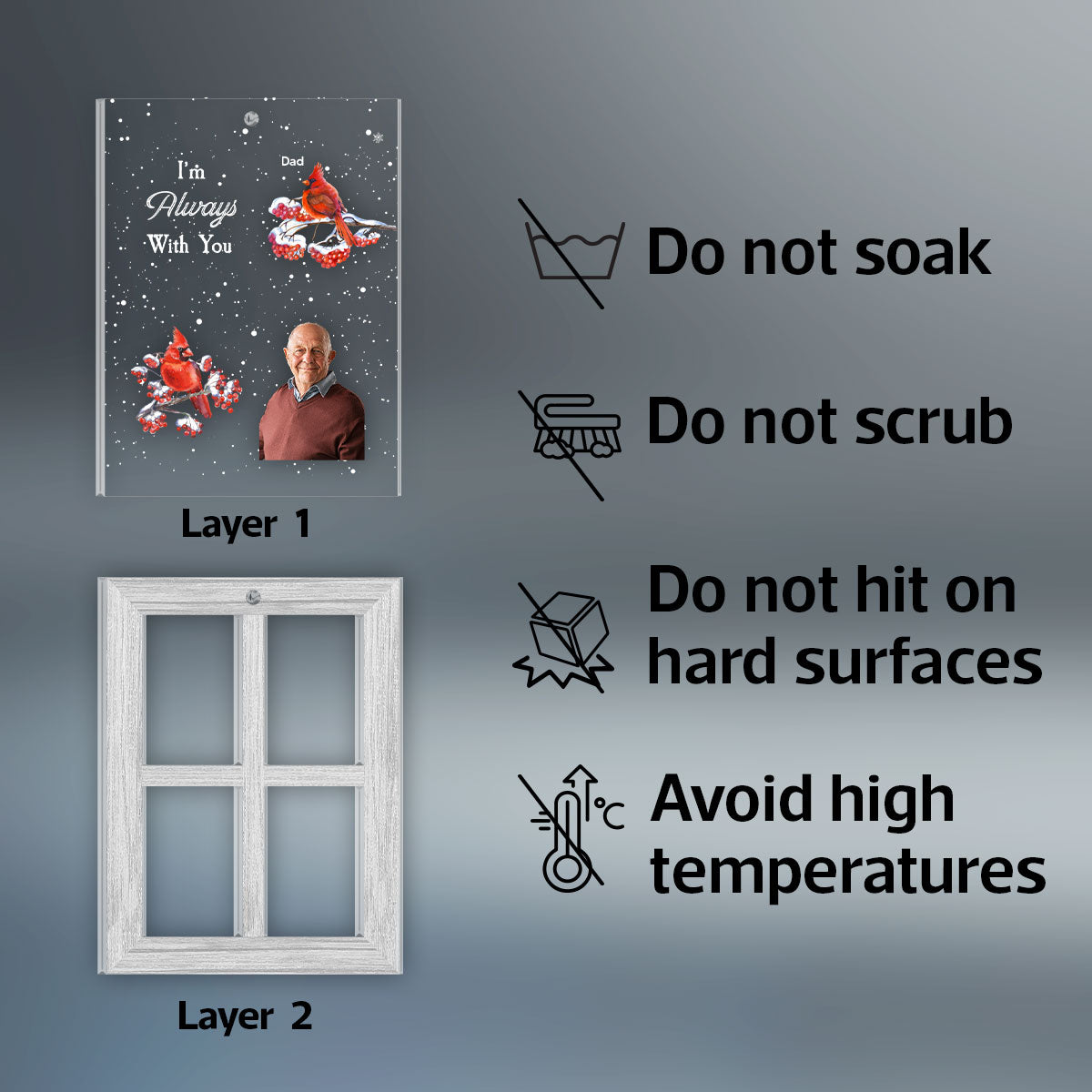 Always With You Lost Loved One Outside Window Cardinal Photo Inserted Memorial Keepsake Personalized 2-Layer Acrylic Ornament