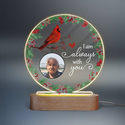 Always With You Holly Branch Cardinal Photo Personalized Circle Acrylic Plaque LED Lamp Night Light