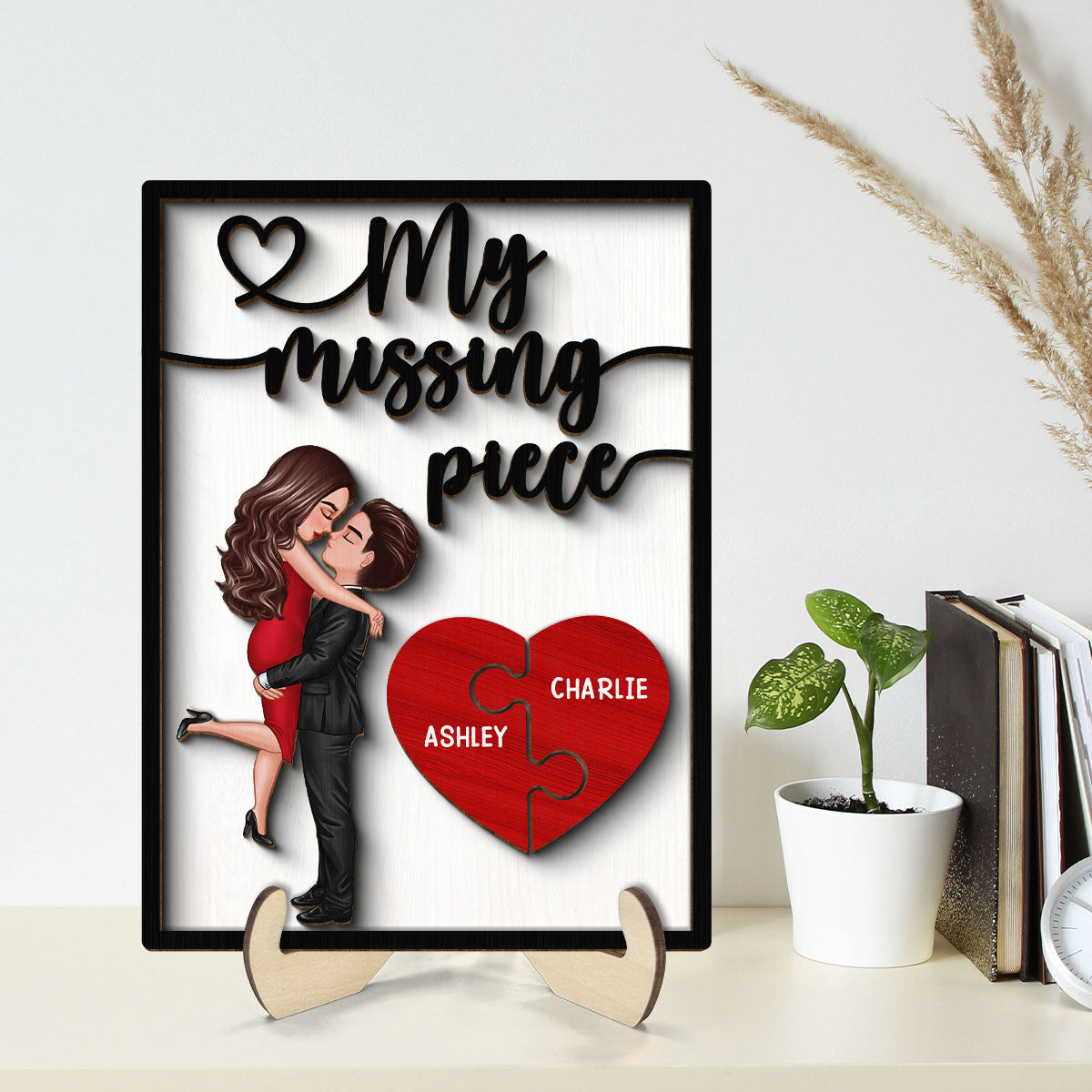 My Missing Piece Valentine‘s Day Gift For Her Gift For Him Heart Pieces Personalized 2-Layer Wooden Plaque