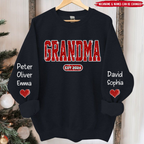 Red Glitter Mimi Mom Est Year Custom Kid Name On Sleeve Personalized Sweatshirt