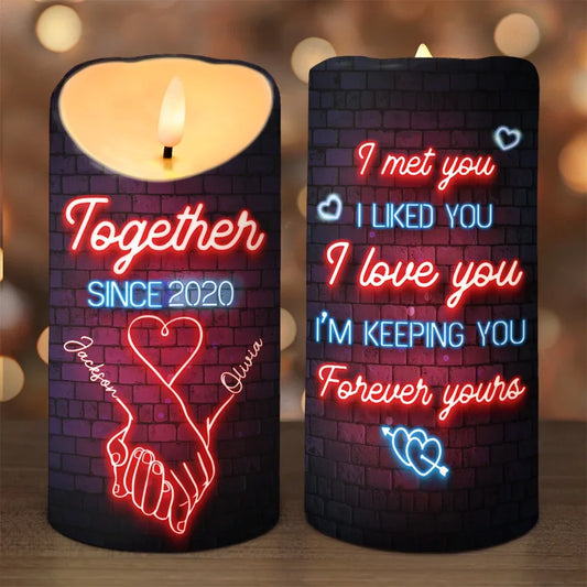 In Your Hand, I Found My Forever - Couple Personalized Custom LED Candle - Christmas Gift For Husband Wife, Anniversary