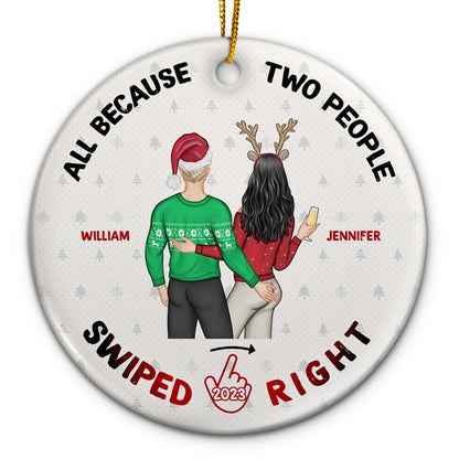 Christmas Swiped Right - Gift For Couples - Personalized Custom Circle Ornament