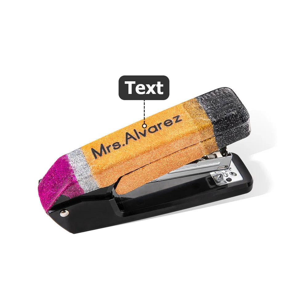 Personalised Glitter Stapler with Pencil and Crayon Design Rotatable Stapler Office Desk Accessory Graduation Back to School Gift for Teacher