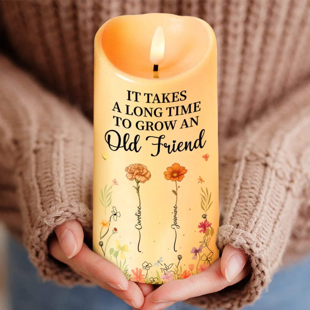 Birth Flower Grow An Old Friend - Personalized Flameless LED Candle