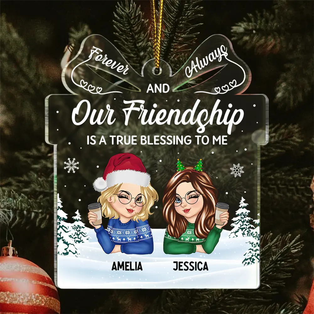 Our Friendship Is A True Blessing Christmas Besties - Personalized Custom Shaped Acrylic Ornament