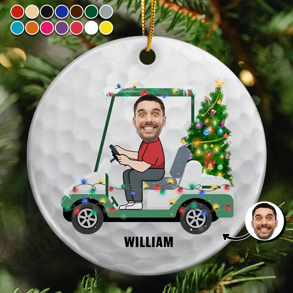 Custom Photo Funny Face Golf Cart - Personalized Circle Acrylic Ornament