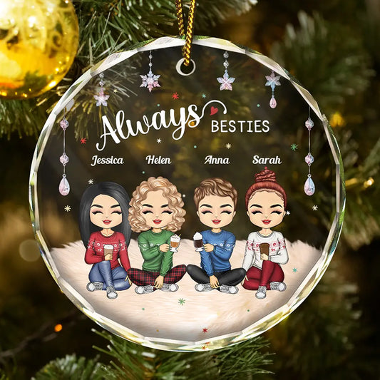 Always Besties Sisters Chibi - Personalized Circle Acrylic Ornament