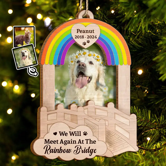 Custom Photo Dog Cat Pet Memorial We Will Meet Again - Personalized Wooden Ornament