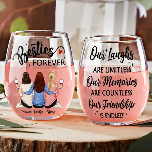 Countless Memories Our Friendship Is Endless Besties - Personalized Stemless Wine Glass