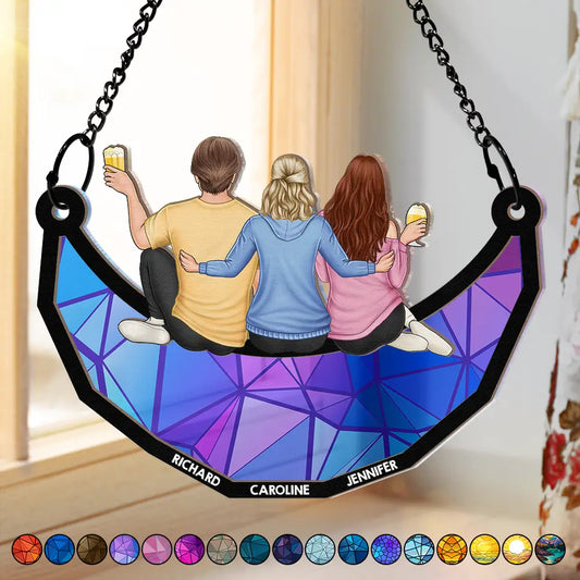 Besties Friends Brothers Sisters Sitting On The Moon - Personalized Window Hanging Acrylic Ornament