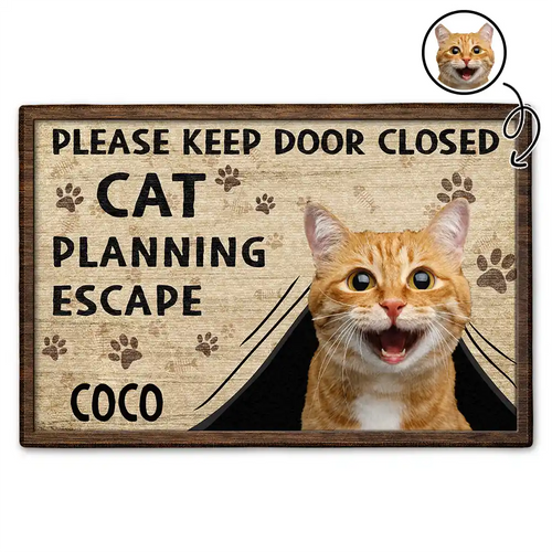 Custom Photo Cats Planning Escape - Personalized Doormat