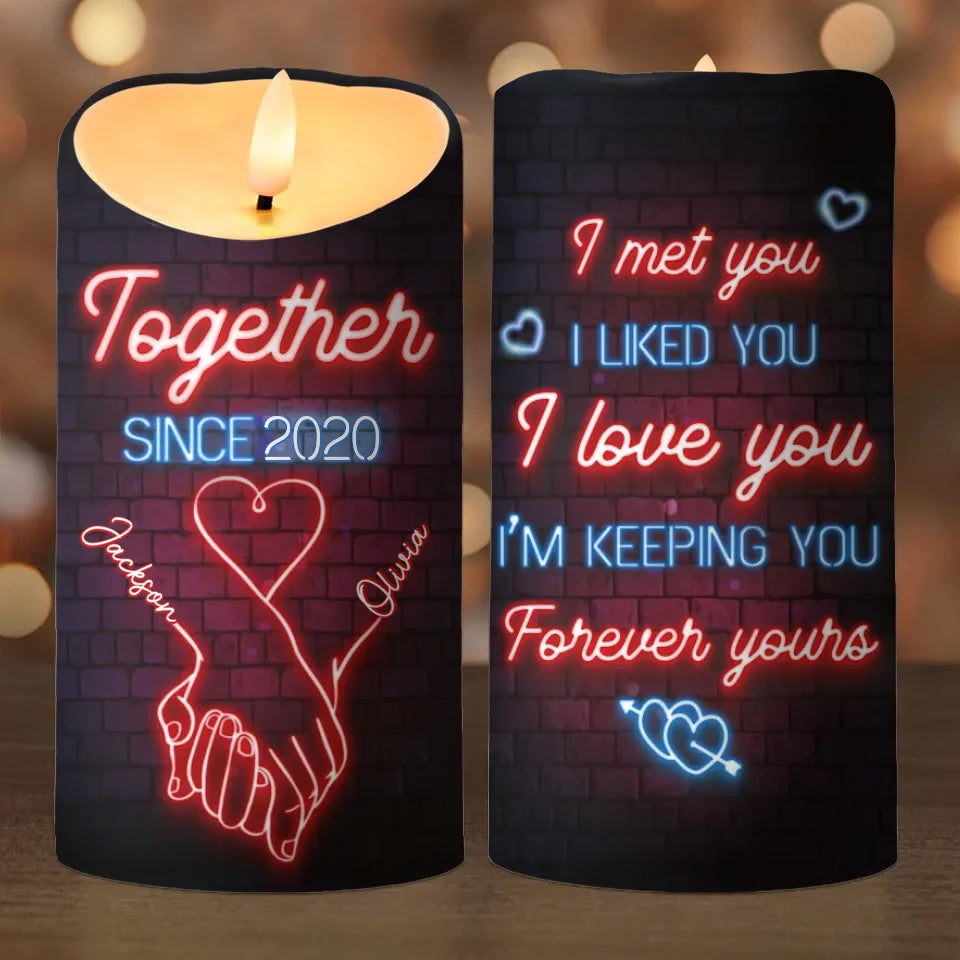 In Your Hand, I Found My Forever - Couple Personalized Custom LED Candle - Christmas Gift For Husband Wife, Anniversary