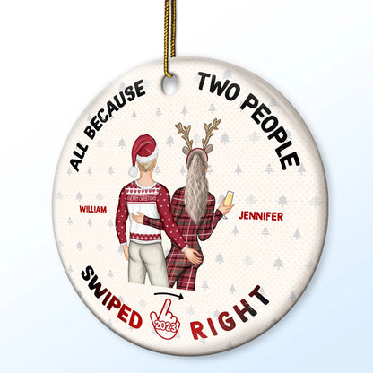 Christmas Swiped Right - Gift For Couples - Personalized Custom Circle Ornament