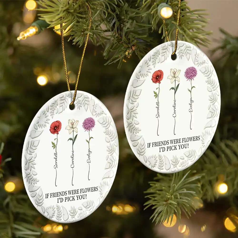 Birth Flower Grow An Old Friend - 3D Embossed Effect Printed Ornament, Personalized Circle Acrylic Ornament