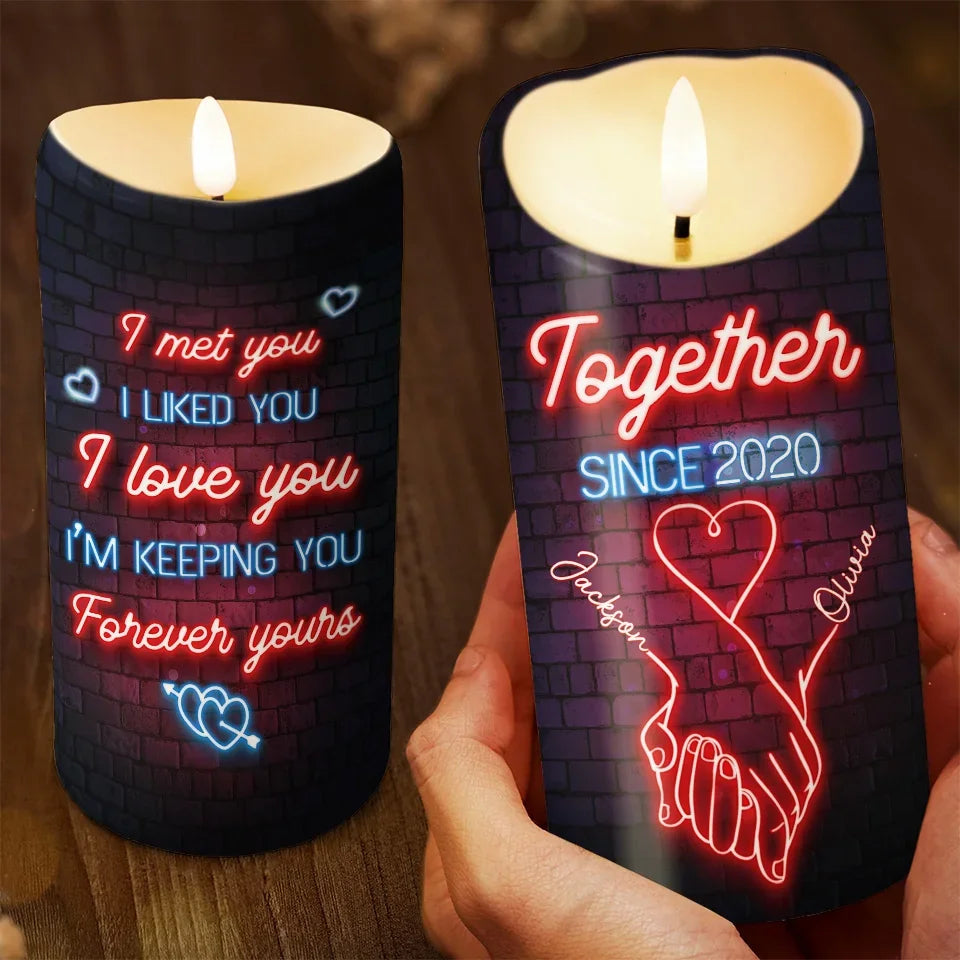 In Your Hand, I Found My Forever - Couple Personalized Custom LED Candle - Christmas Gift For Husband Wife, Anniversary