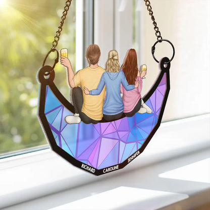 Besties Friends Brothers Sisters Sitting On The Moon - Personalized Window Hanging Acrylic Ornament