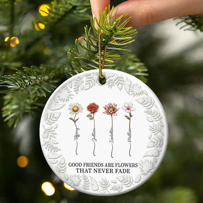 Birth Flower Grow An Old Friend - 3D Embossed Effect Printed Ornament, Personalized Circle Acrylic Ornament