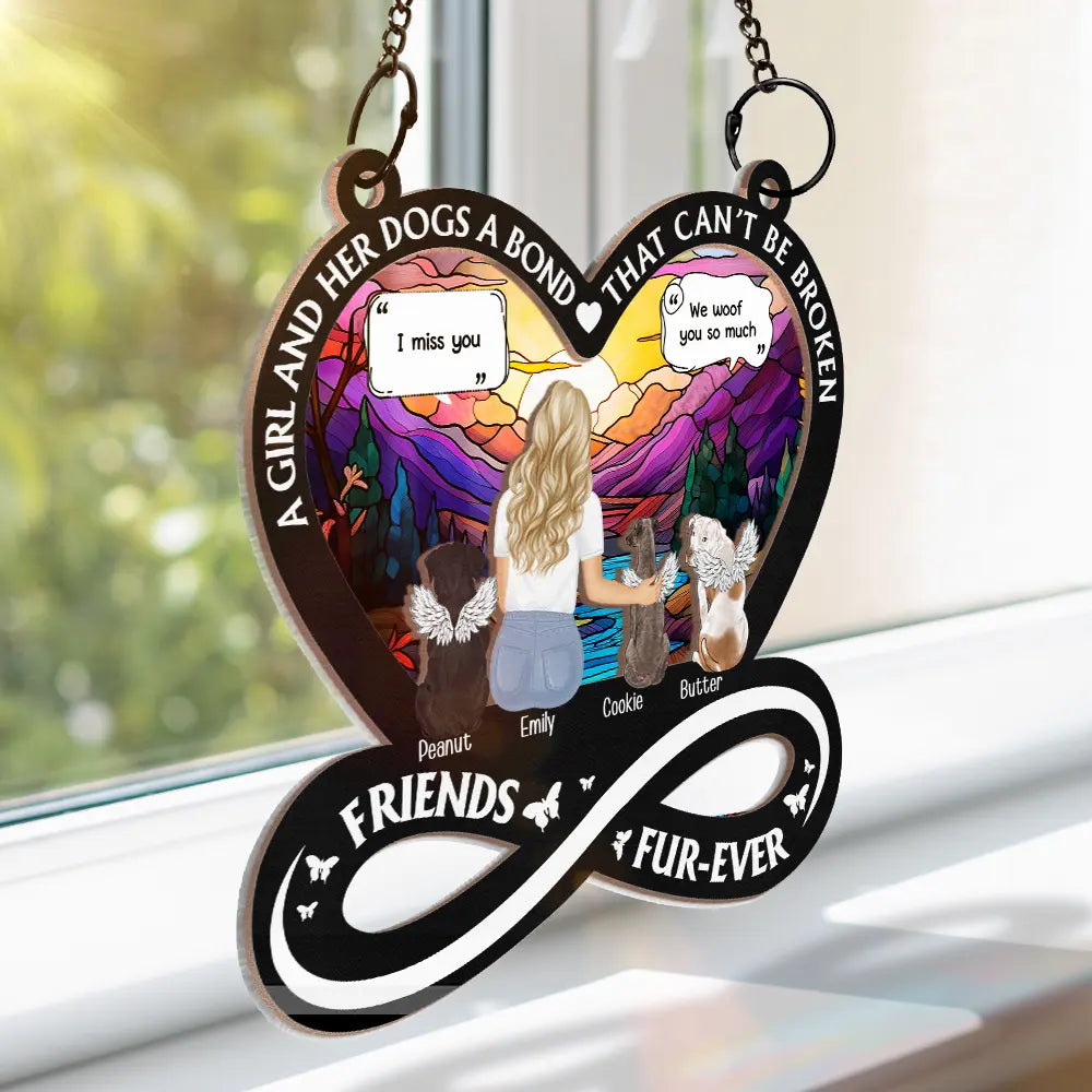 Memorial Dogs Cats Friends Furever A Bond Can't Be Broken - Personalized Window Hanging Acrylic Ornament