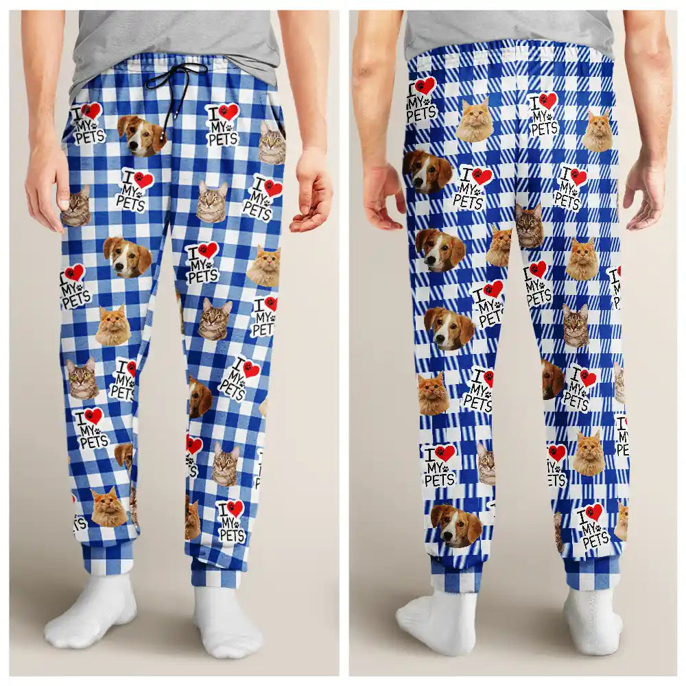 Custom Photo I Love My Dogs Cats Pets - Personalized Pajama Pants