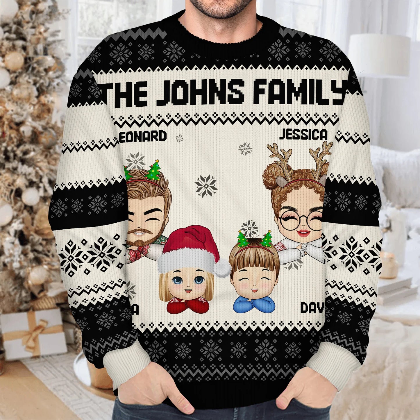 Chibi - Christmas, Funny Gift For Family, Couple, Dad, Mom, Grandpa, Grandma - Personalized Unisex Ugly Sweater