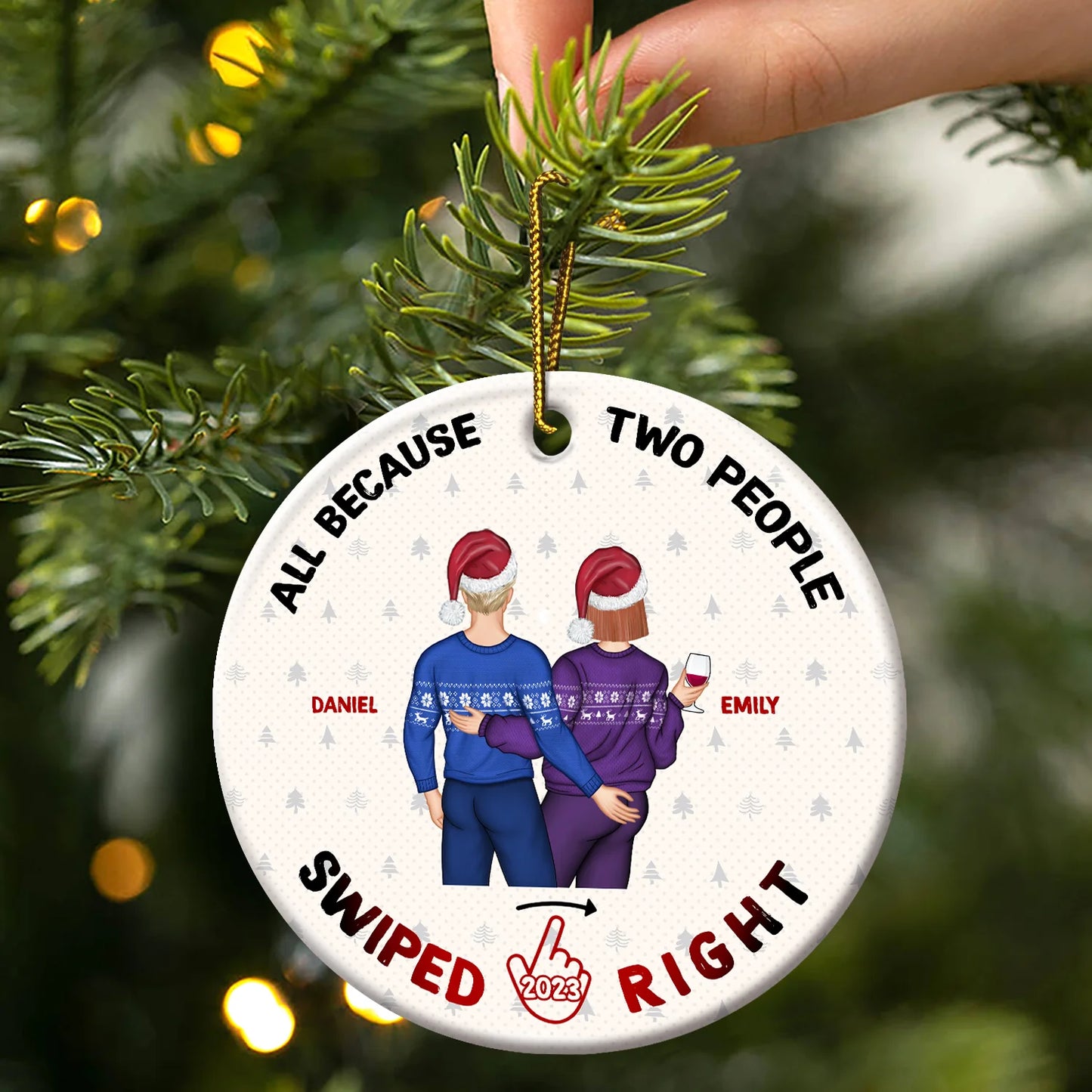 Christmas Swiped Right - Gift For Couples - Personalized Custom Circle Ornament