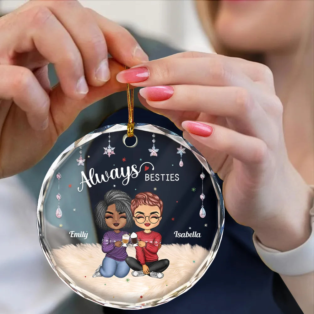 Always Besties Sisters Chibi - Personalized Circle Acrylic Ornament