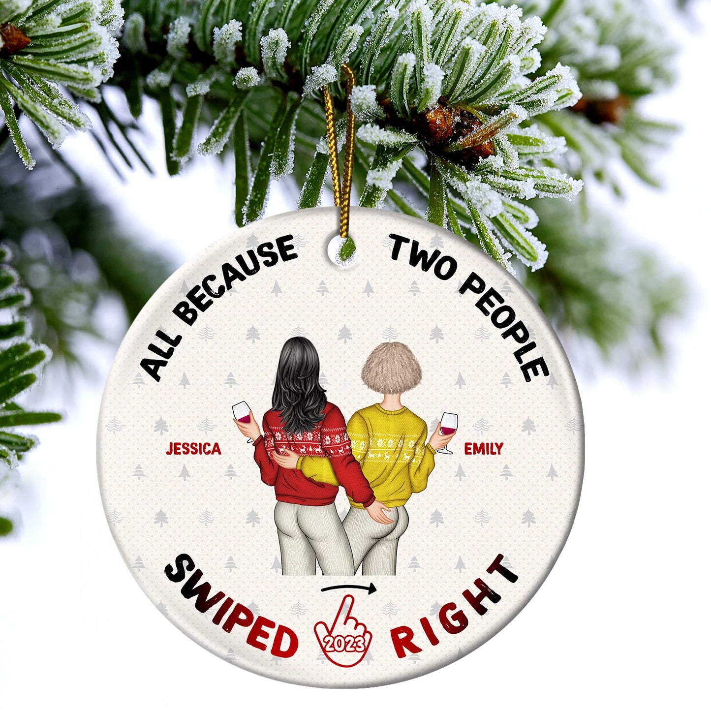 Christmas Swiped Right - Gift For Couples - Personalized Custom Circle Ornament