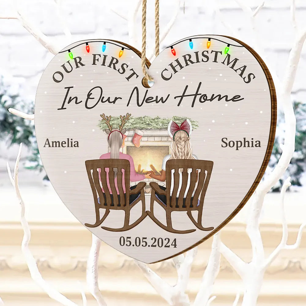 First Christmas Engaged Couples - Personalized Custom Shaped Wooden Ornament