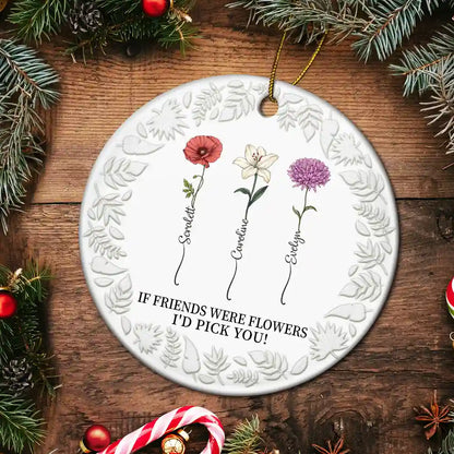 Birth Flower Grow An Old Friend - 3D Embossed Effect Printed Ornament, Personalized Circle Acrylic Ornament