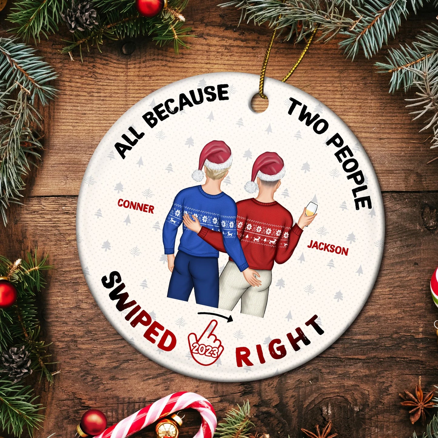 Christmas Swiped Right - Gift For Couples - Personalized Custom Circle Ornament