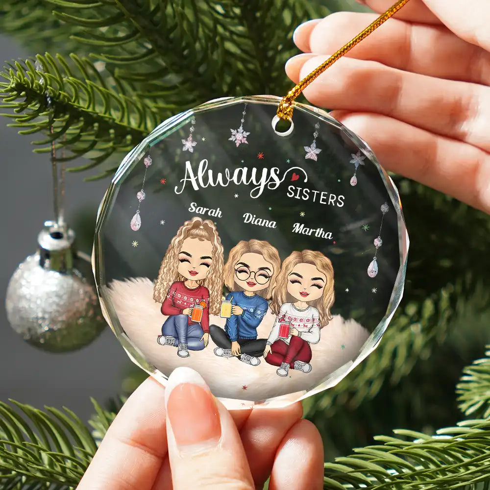 Always Besties Sisters Chibi - Personalized Circle Acrylic Ornament