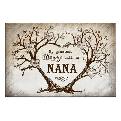 Personalized Gift For Grandma Nana Hearted Shape Tree Vintage Poster