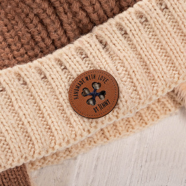 Personalised Handmade with Love Leather Button Set of 10 Clothing Hat Labels with Engraved Name Birthday Gift for Knitting Crocheting Lovers