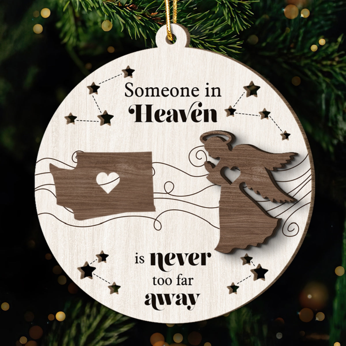 Someone In Heaven Is Never Too Far Away Memorial Keepsake Personalized 2-Layer Wooden Ornament