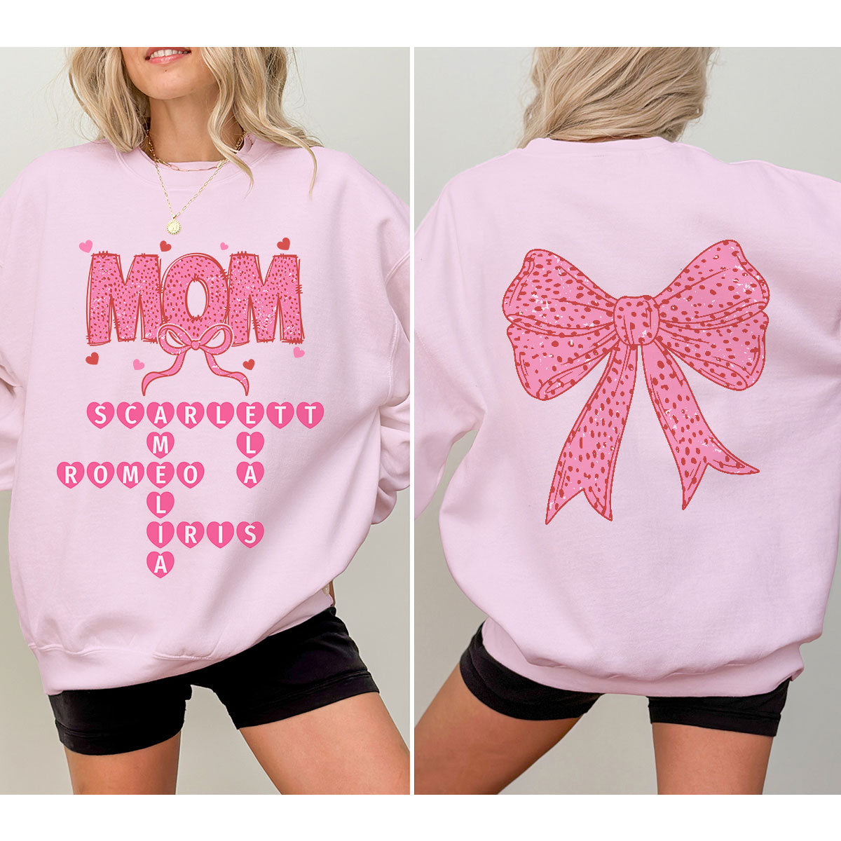 Grandma Nana Mimi Pink Coquette Crossword Puzzle  Gift Personalized Double Sided Sweatshirt