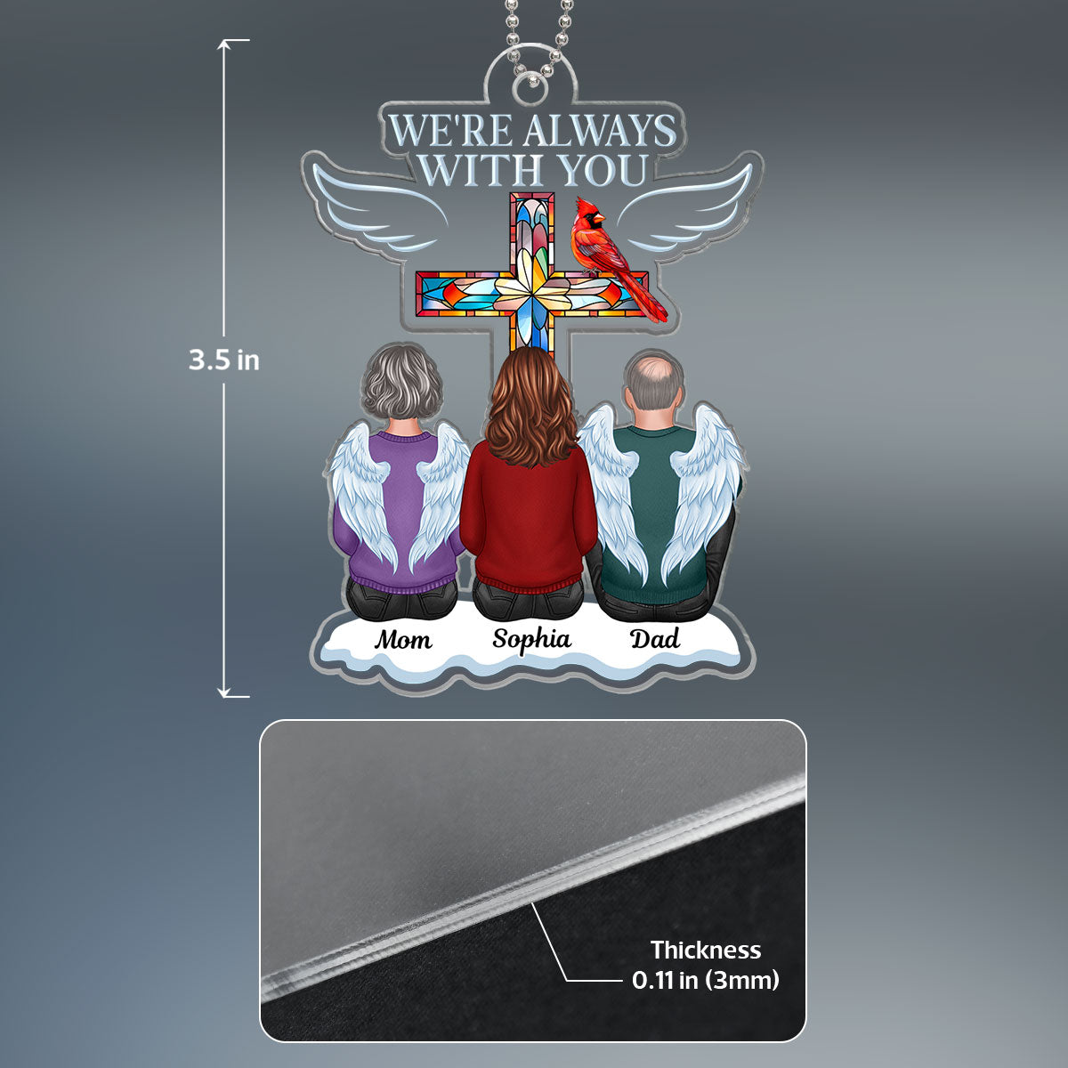 Family Memorial Keepsake Stained Glass Cross Cardinal Personalized Acrylic Ornament