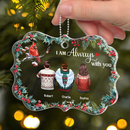 Holly Leaf Cardinal Family Memorial Remembrance Keepsake Personalized Acrylic Ornament
