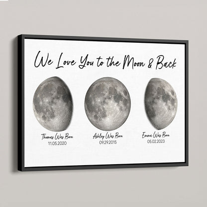 Love You To The Moon And Back Birth Moon Phase Personalized Poster, Gift For Mom, Grandma