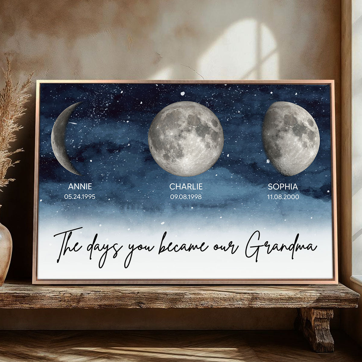 Starry Night Custom Birth Moon Phase The Days You Became Our Grandma Personalized Poster, Mother's Day Gift