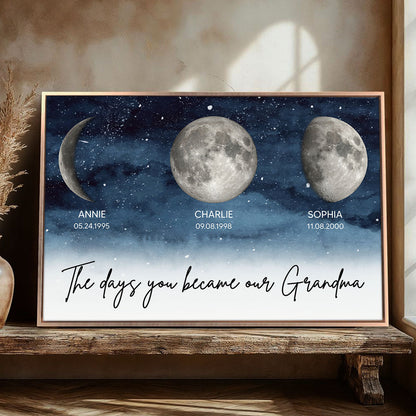 Starry Night Custom Birth Moon Phase The Days You Became Our Grandma Personalized Poster, Mother's Day Gift