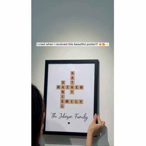 Family Crossword Art - Created In A Moment, Treasured Forever Personalized Poster