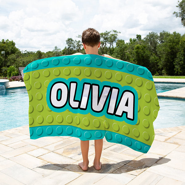 Personalized Colorful Pixel Building Blocks Quick Dry Oversized Microfiber Beach Towel with Name Summer Travel Essentials Birthday Gift for Boys Girls