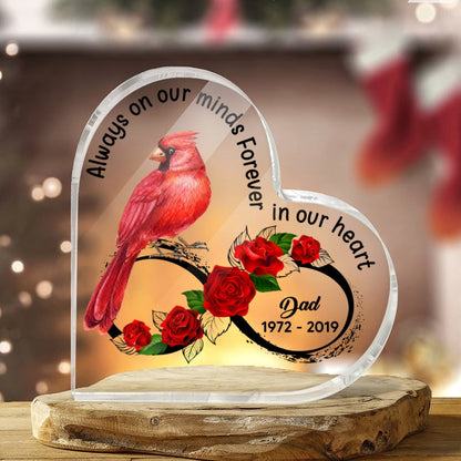 Cardinal Rose Always On My Mind Memorial Personalized Heart Plaque
