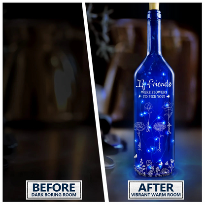 Birth Flower Sisters Besties From The Same Garden - Personalized Blue Bottle Light