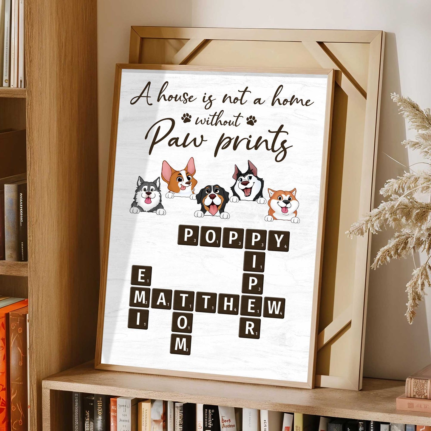 Home With Paw Prints Peeking Dog Cat Crossword Puzzle Art Personalized Poster