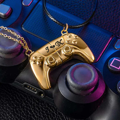 Personalised Gamepad Magnetic Pendant Necklace with Engraved Initials Valentine's Day Gift for Game Couple