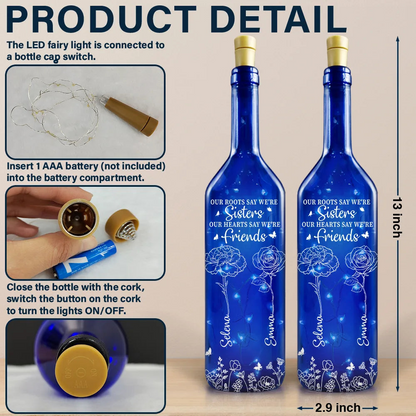 Birth Flower Sisters Besties From The Same Garden - Personalized Blue Bottle Light