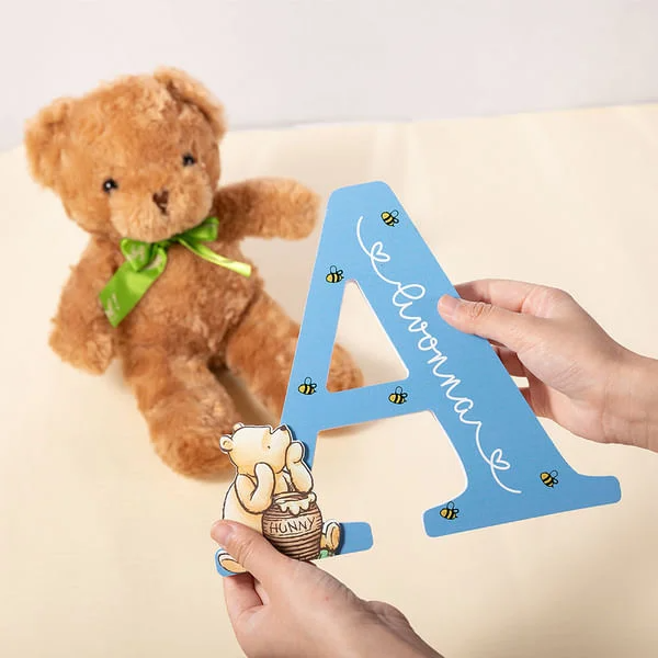 Personalised Classic Winnie the Pooh Letter Plaque with Name Nursery Decor Baby Shower Gift for Newborns